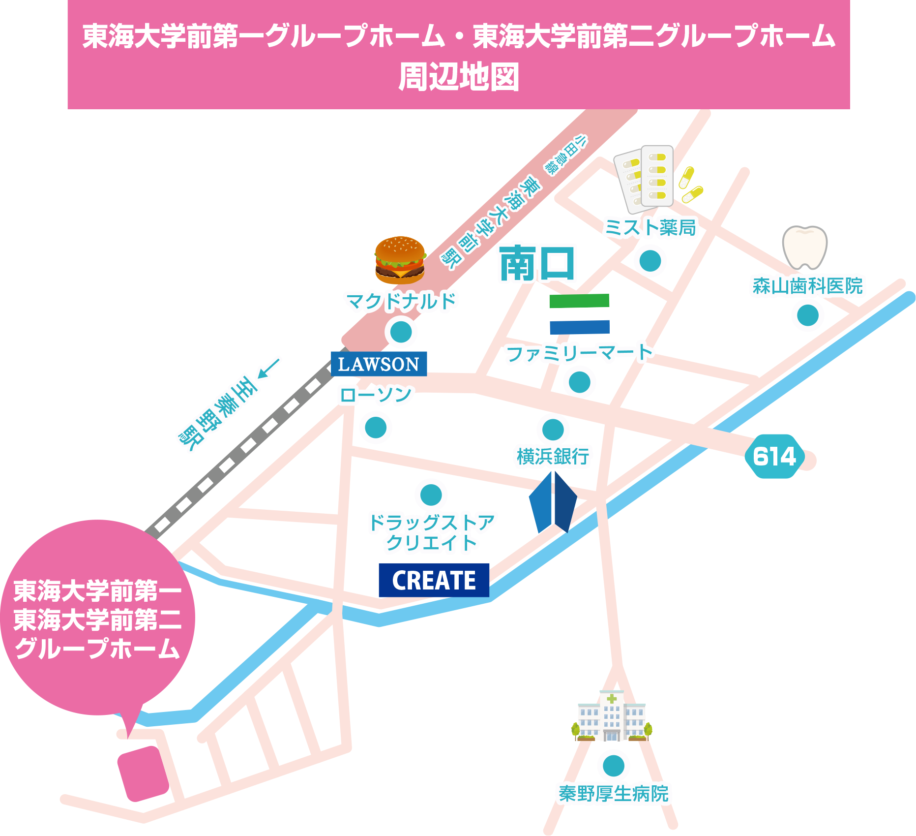東海大学前第二グループホームへの案内図