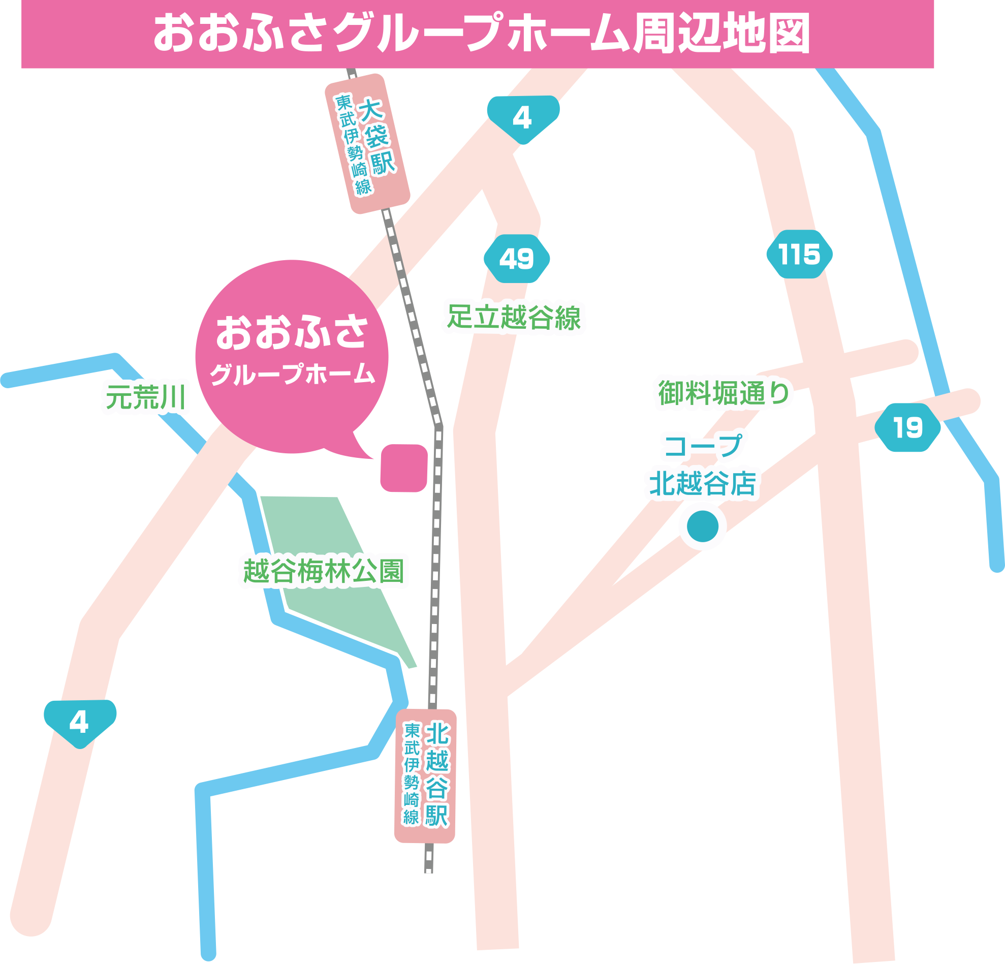 おおふさグループホームへの案内図