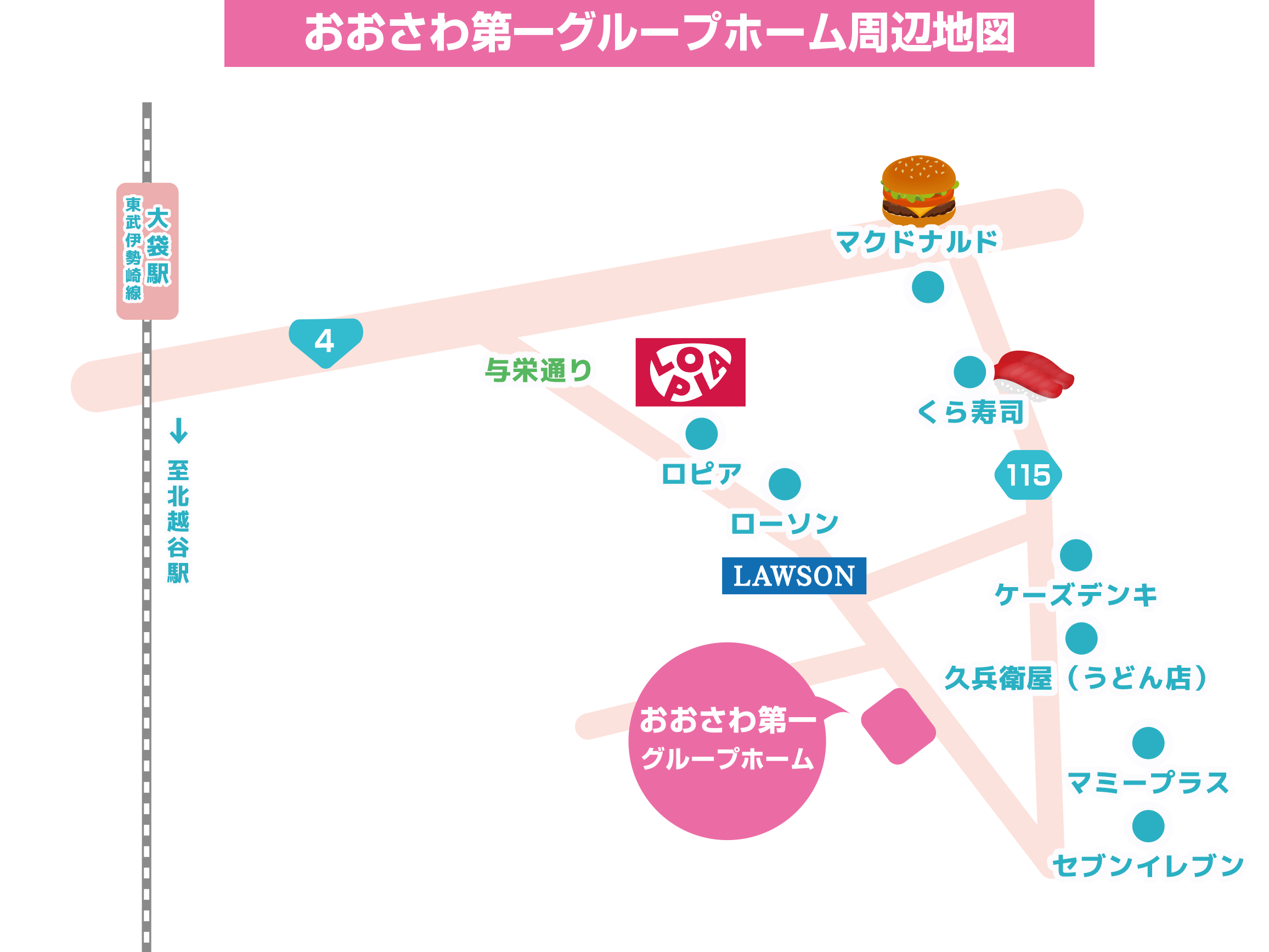 おおさわ第一グループホームへの案内図