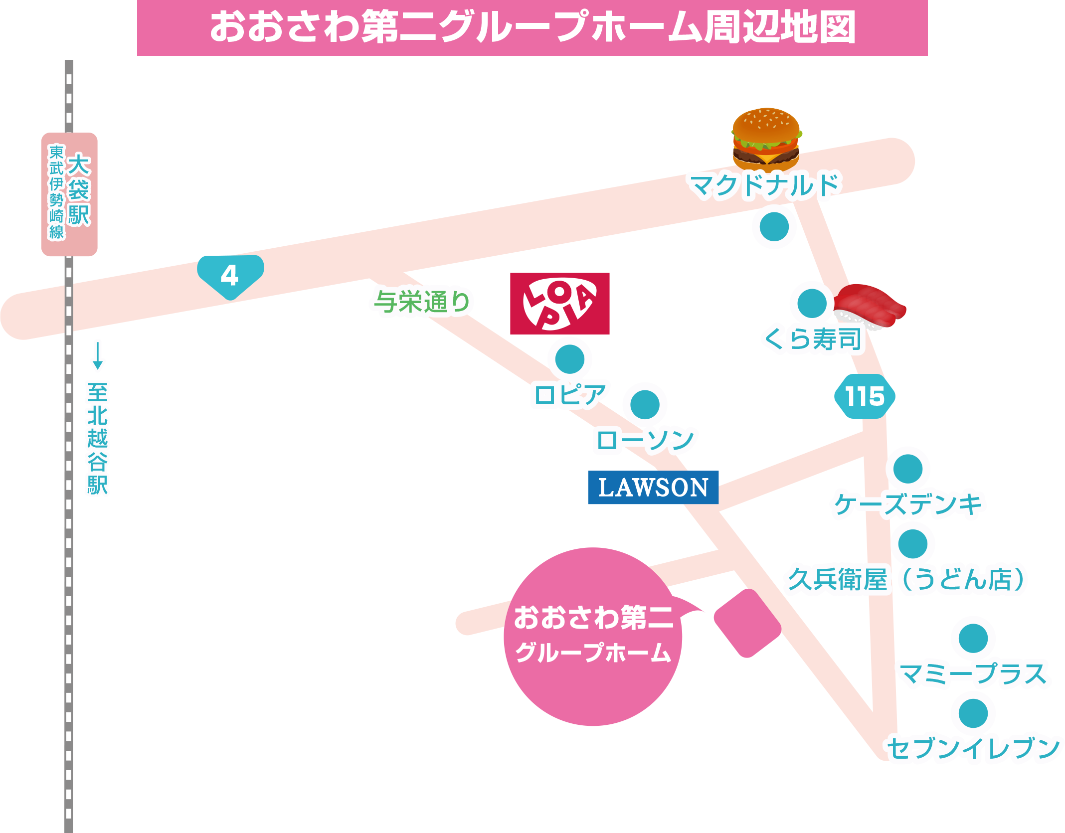 おおさわ第二グループホームへの案内図